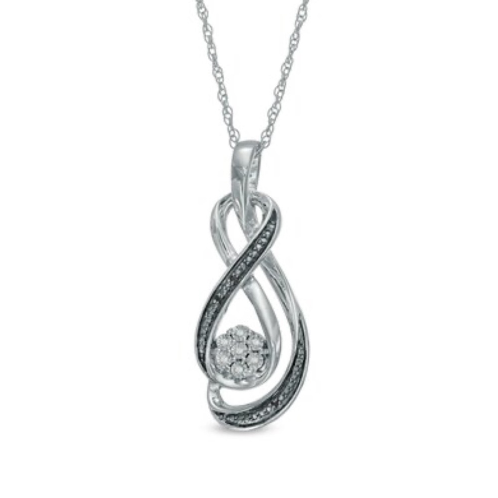 Enhanced Black & White Diamond Accent Cluster Infinity Pendant - Sterling Silver